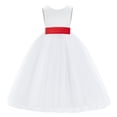 thumbnail image 2 of Ekidsbridal Girl Princess Flower Girl Dress - V-Back Satin White Tulle with Tiebow 219T-A (Size: M-14), 2 of 3