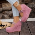 thumbnail image 5 of Willtoo Women’s Double Buckle Mary Jane Wedge Pumps, Faux Suede Platform Closed Toe High Heel Shoes, Party Dress Casual Heels, 5 of 5