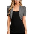 thumbnail image 3 of Puyaiuu Women Solid Eyelet Puff Short Sleeve Cropped Bolero Shrug Cardigan Layering Top Gray M Gift, 3 of 4