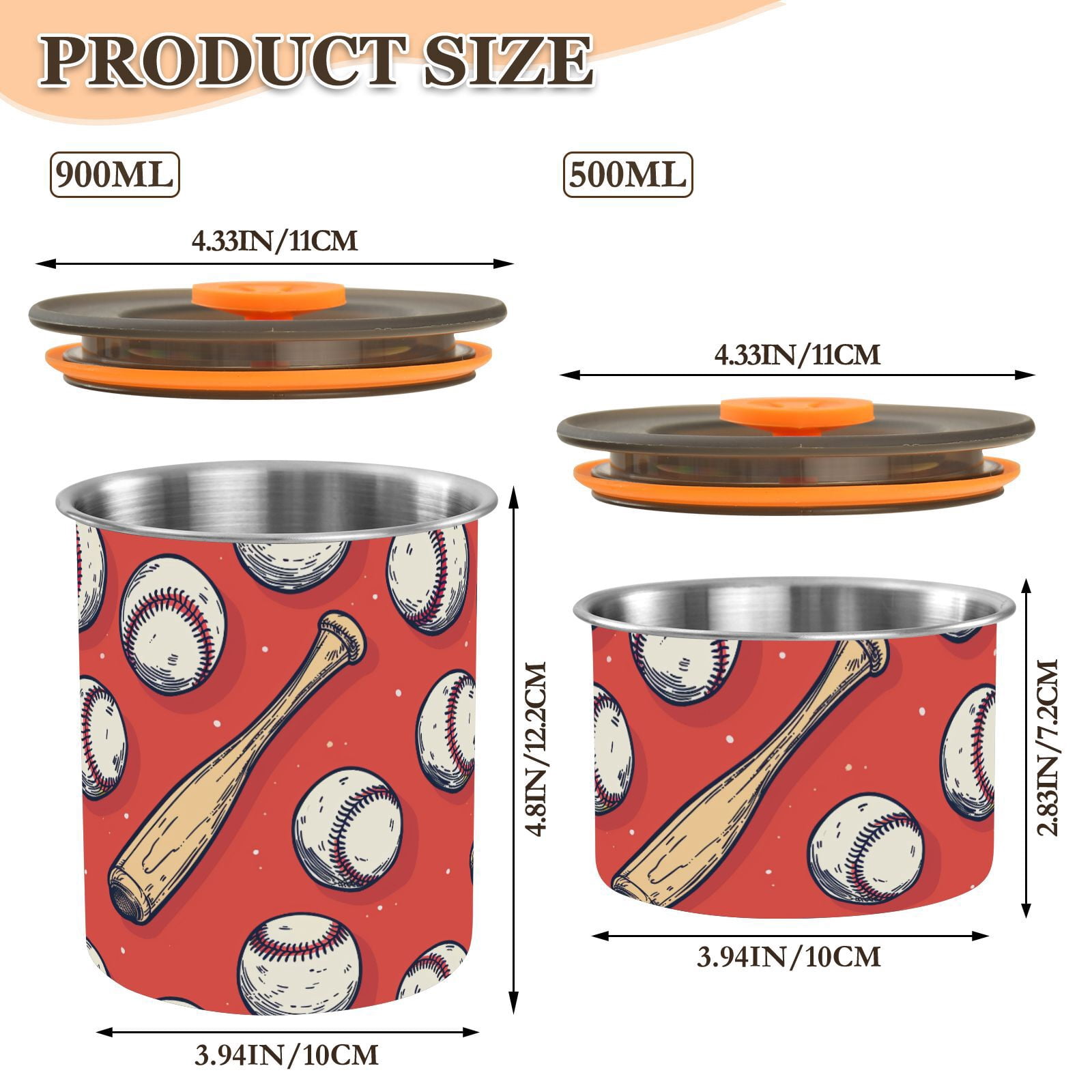 Baseball Bat Vintage Airtight Coffee Bean Canister 900 ml Food Storage Containers with Lids For Gournd, Tea, Sugar, Flour, Rice, Cereal, Candy Cookie Jar