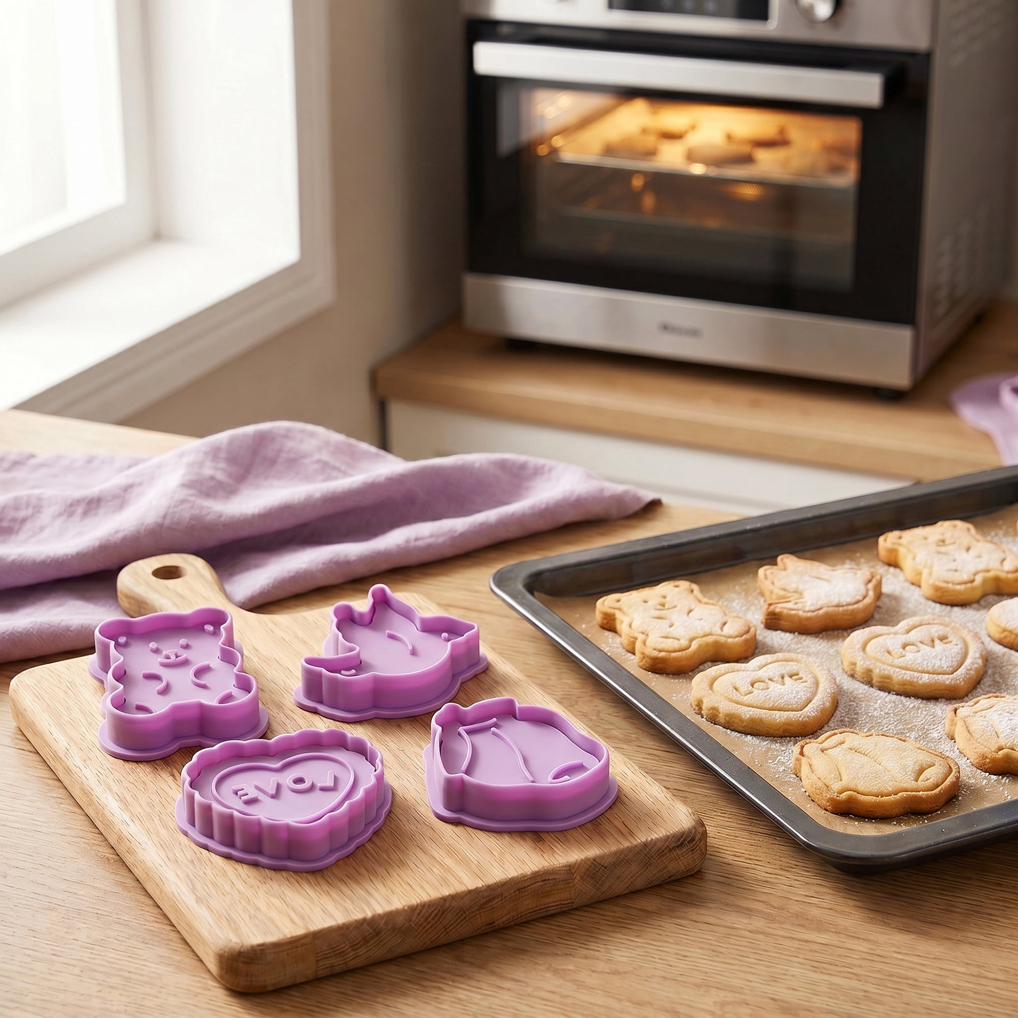 Unique Bargains 4Pcs Plastic Small Cookie Cutters for Baking Biscuit Purple-3