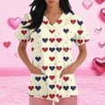 thumbnail image 3 of Valentine Day Nursing Scrubs Womens Love Heart Print Quick Dry V Neck Cute Scrub Tops Short Sleeve Plus Size Uniforms with Pockets Beige S, 3 of 5