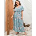 thumbnail image 5 of Plus Size Wedding Guest Maxi Dresses for Curvy Women, Summer Casual Floral Long Party Sundress with 3/4 Sleeve, 5 of 8