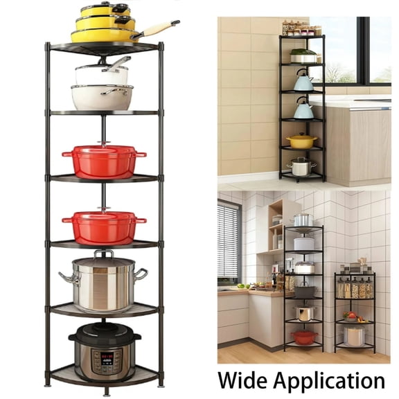 Ymokee 6 Tier Kitchen Corner Pot Rack - 65" Height Triangular Storage Shelf Steel Rack for Pans Pots and Kettles