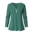 thumbnail image 3 of kayannuo Fall Clothes For Women Women's Solid Long Sleeve T-Shirts Loose Casual Daily Zipper T-shirt Plus Size Green, 3 of 5