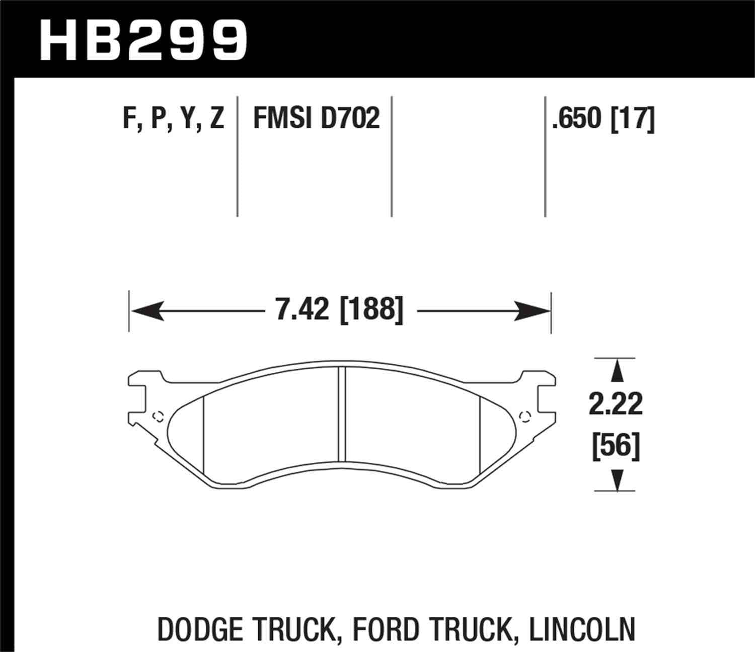 Hawk Performance HB299Y.650 Brake Pads - Front/Rear - LTS Compound - Set of 4 Fits select: 2000-2003 DODGE RAM 1500, 2001-2008 DODGE RAM 2500