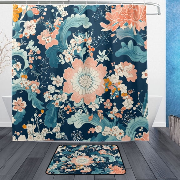 BZSMCE Shower Curtain and Bath Accessory Set,Vibrant Floral Elegance Pattern