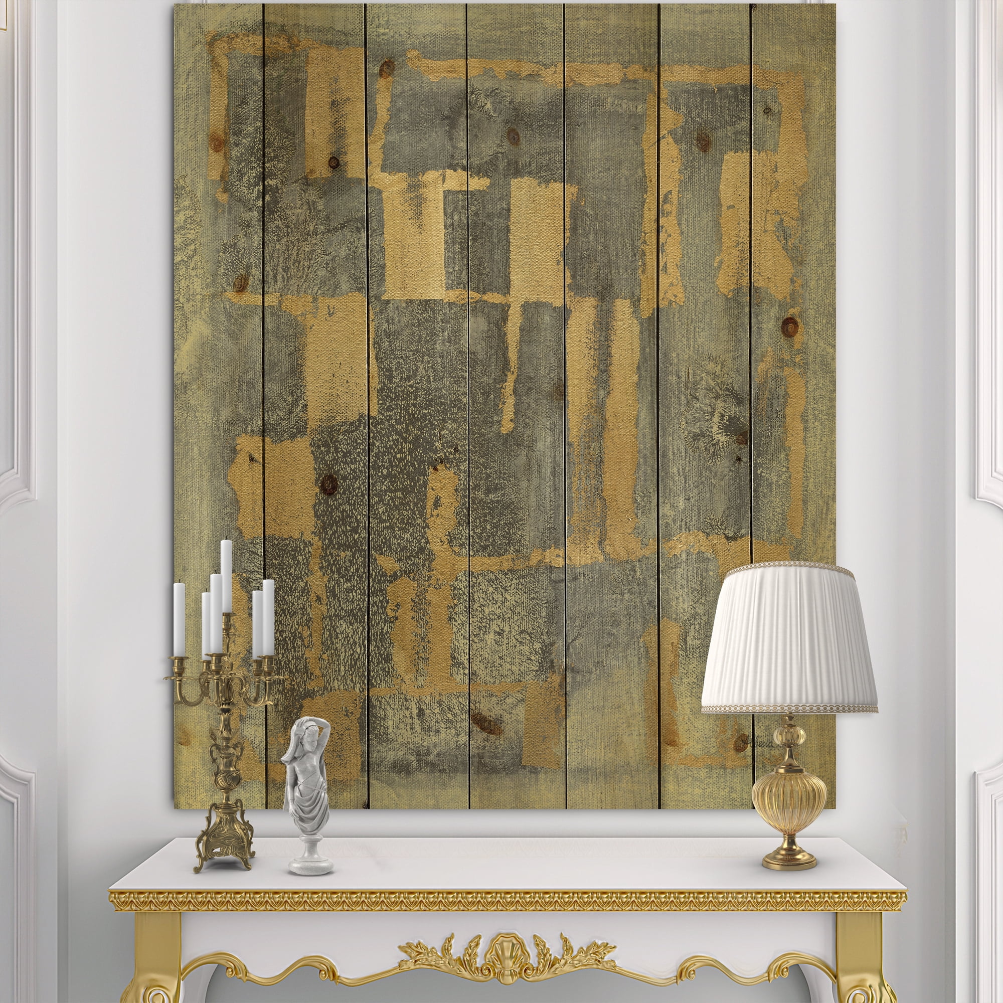 Designart 'Abstract Glam Metallic Form II' Modern & Transitional Print on Natural Pine Wood