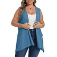 thumbnail image 2 of Htigea Plus Size Cardigan Womens Solid Color Sleeveless Loose Cardigans Tops Open Front Vest with Pockets Light Blue,XXXXXL, 2 of 7
