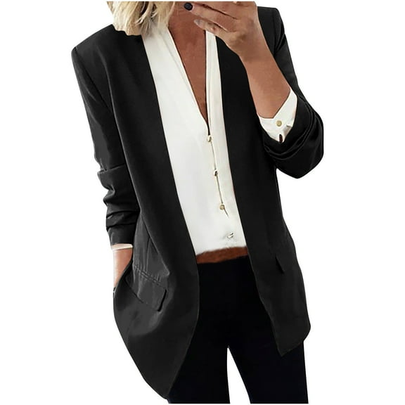 Olyvenn Clearance Womens Blazer Turn Down Collar Womens Suit Business Dressy Suit Coat Casual Set Long Sleeve Jackets Elegant Solid Slim Fit Business Work Office Fashion Black 4