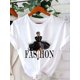 thumbnail image 1 of Women's Chic Fashion Lady Graphic T-Shirt - Casual Crew Neck, Short Sleeve, Cotton Knit Top, 200gsm, All-Season Wear, White with Black Print, 1 of 4