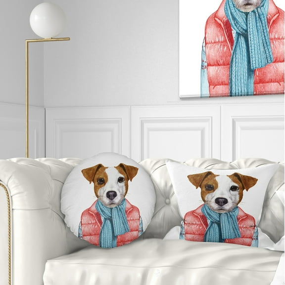 Designart Funny Jack Russell in Formal Suit - Animal Throw Pillow - 12x20