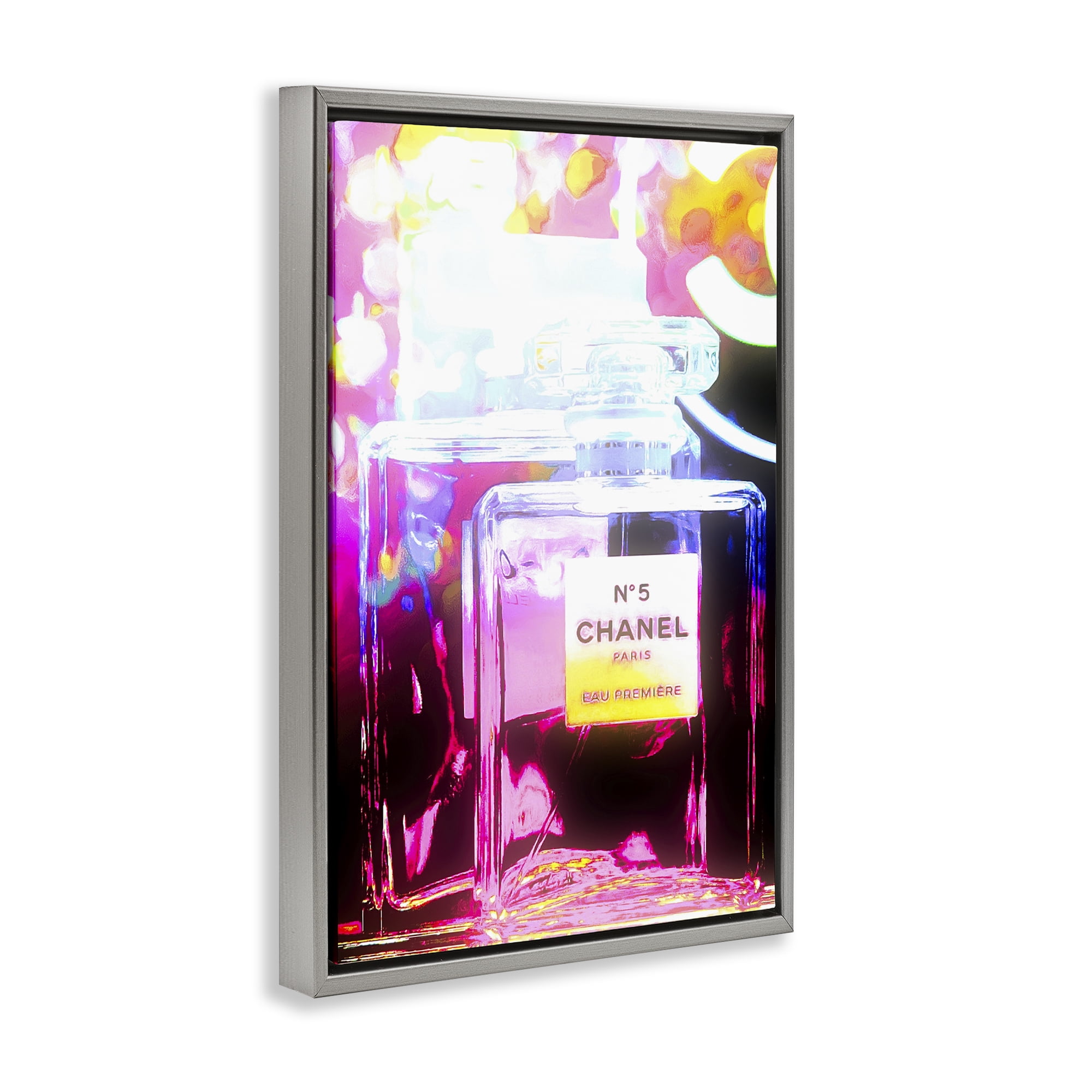 Stupell Industries Pretty In Pink Perfume Fashion Painting Gray Floater Framed Canvas Art Print Wall Art, 17 x 25