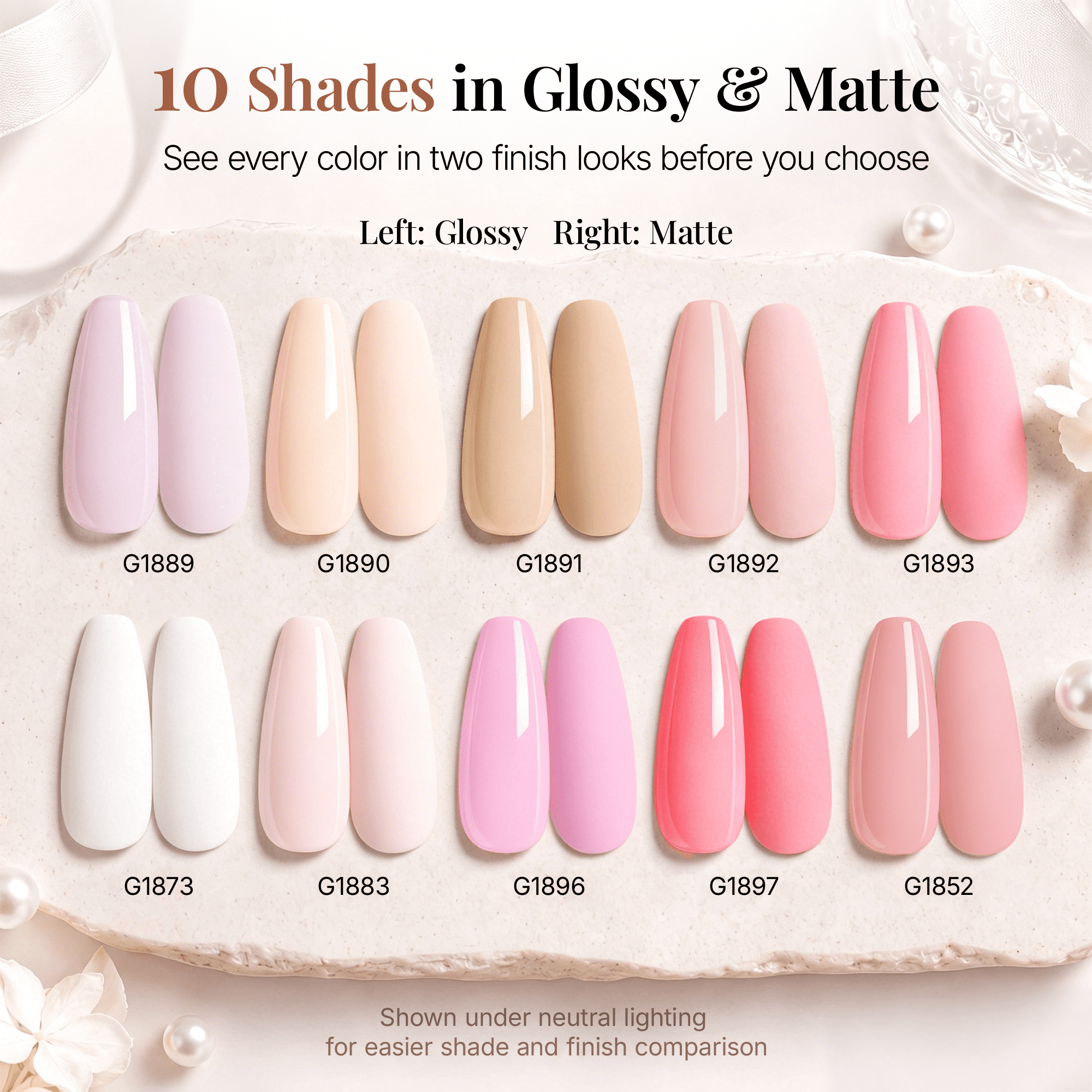 Morovan 10 Translucent Colors Gel Nail Polish Set,Milky White Pink Nude Brown Shades for Year Round Wear