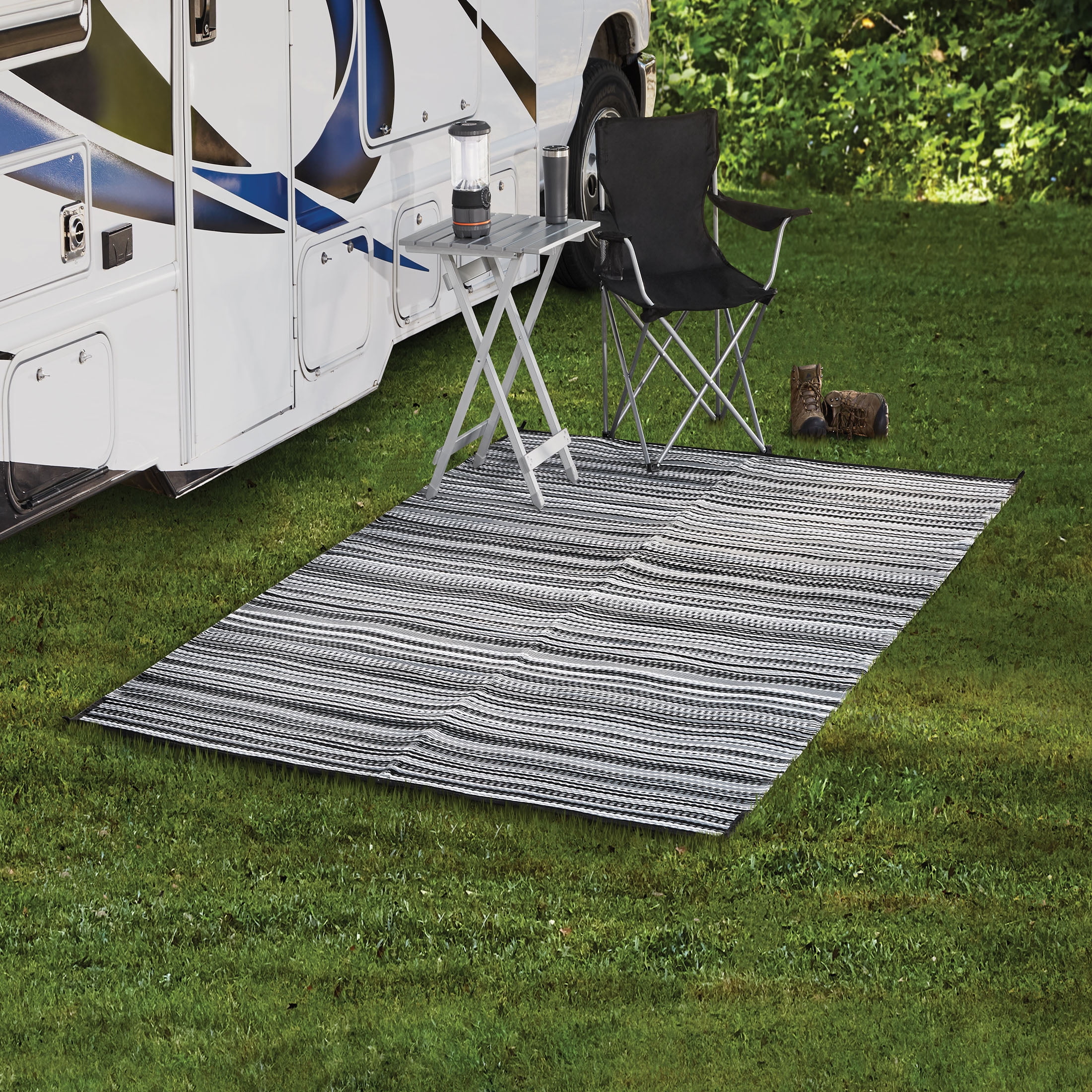 Auto Drive Gray 6x9ft Reversible RV Patio Mat, Good for RV Patios and
