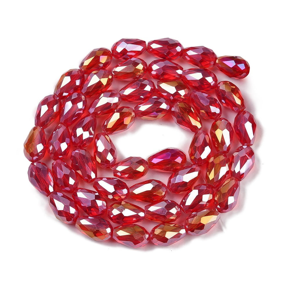 Transparent Electroplate Glass Beads Strands AB Color Plated Faceted Teardrop Crimson 15x10mm Hole: 1.6mm about 46~48pcs/strand 27.95''(71cm)