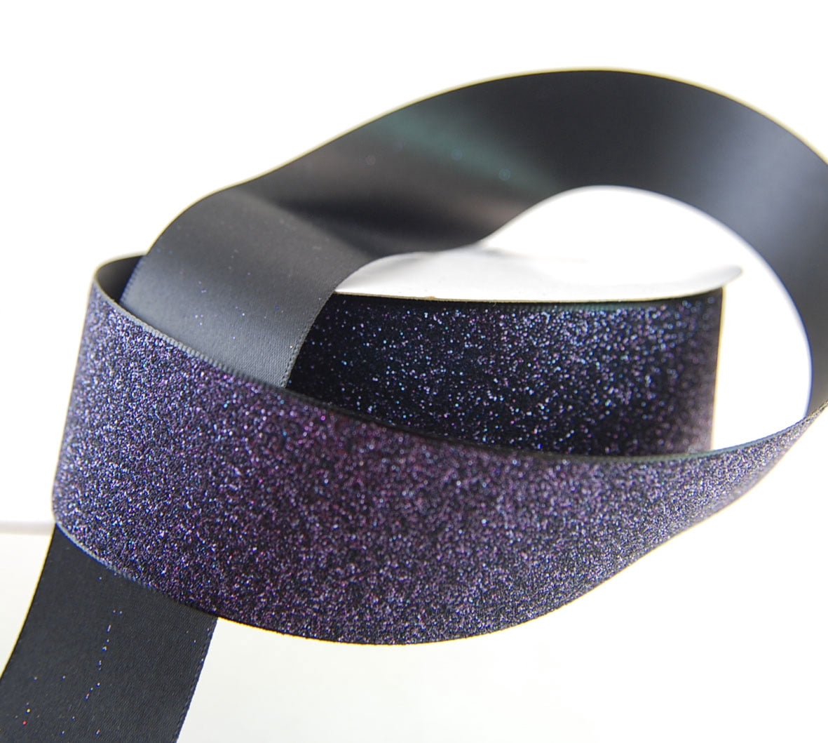 Glitter Frosted Satin Midnight Dark Purple Ribbon 1 1/2" - 25 Yards