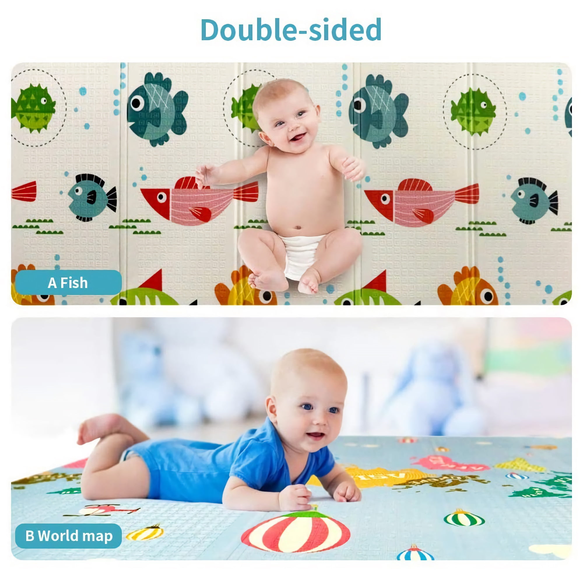 Baby Play Mat, Large Foam Crawling Playmat, Extra Thick Folding Reversible Waterproof Non Toxic Portable Floor Mat with Letters and Numbers 196 x 77 x 1.5 cm