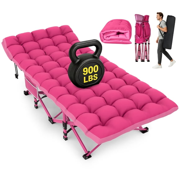 DKMOCO XXL Folding Camping Cot with Mattress & Carry Bag, 32" x 79" 900lbs Heavy Duty Portable Sleeping Cot Bed for Adults, Home Office Guest Outdoor Camping Travel, Pink Cot Pink Pad