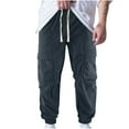 thumbnail image 1 of Pantalones largos de verano para hombre, de color liso, con bolsillos y cordón, informales, de pana y múltiples bolsillos, para el trabajo., 1 of 7