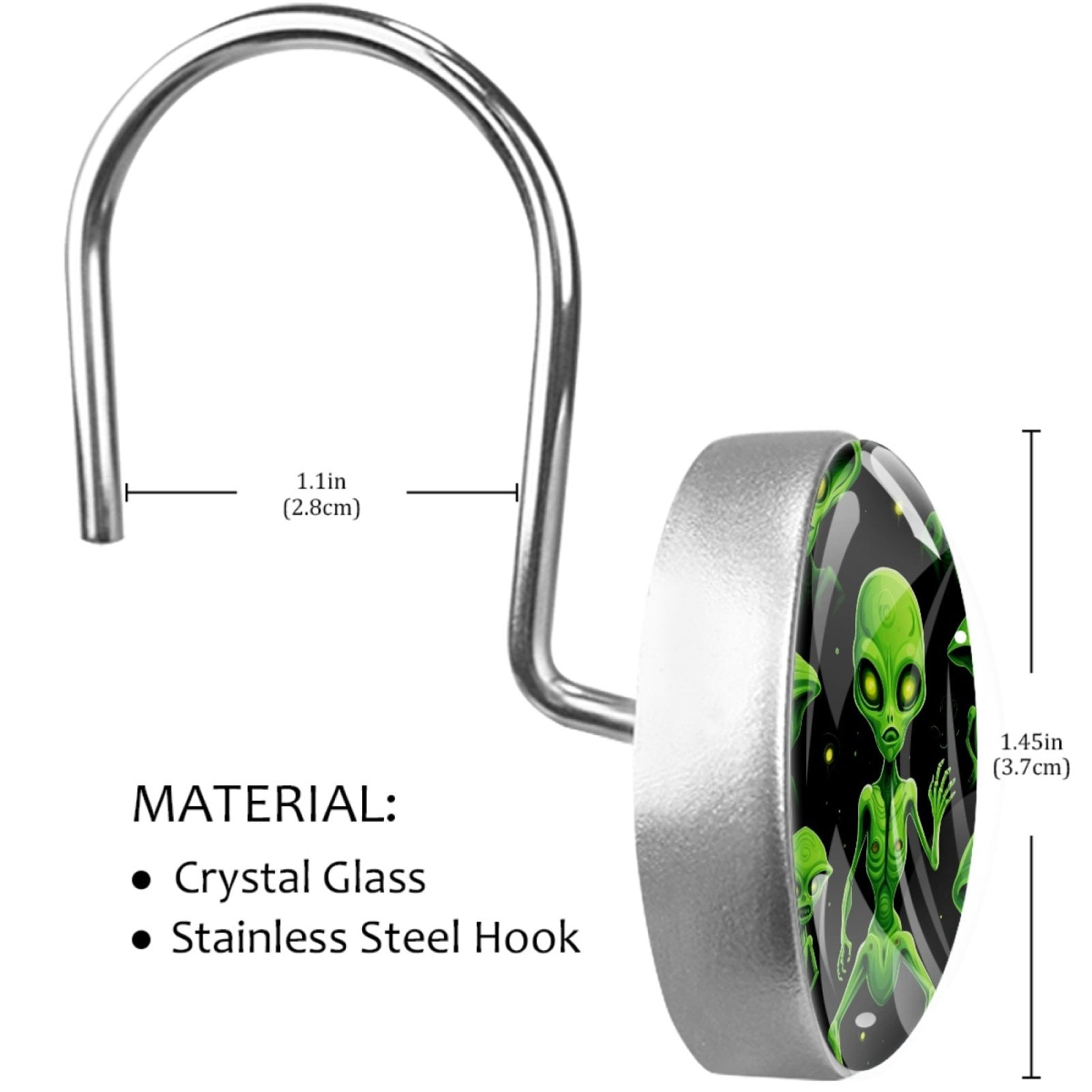 HemaKayy 12 Pcs Decorative Shower Curtain Hooks - Stainless Steel Rings for Bathroom Décor - Easy Glide & Secure Hold - Perfect Decoration for Bathroom Shower Rods - Outer Space Alien