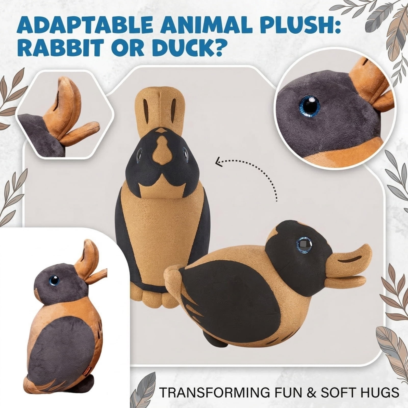 Jollyzo 9.8" Reversible Bunny & Duck Plush Toys, 2-in-1 Flip Animal Stuffed Toys, Cute Transforming Rabbit to Duck Plushies, Unique Kid's Gift