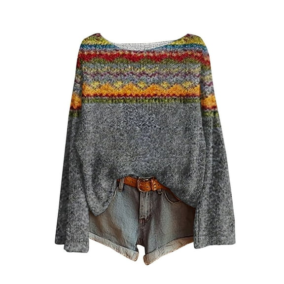 Texiao Sweaters for Women,Women's Winter Warm Art Print Crewneck Long Sleeve Knit Sweater