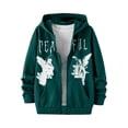 thumbnail image 4 of IAJDKMEK Men's Graphic Zip Up Hoodie Sweatshirt – Y2K Streetwear Jacket with Letter Print & Pocket, Long Sleeve Shirts for Men, Casual Winter Warm Top with Full Zip,Dark Green L, 4 of 5