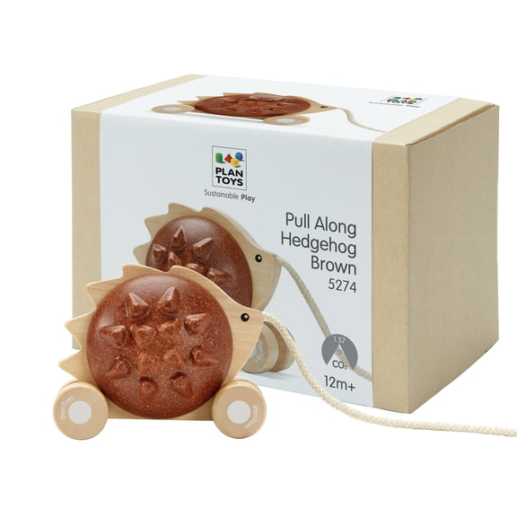 PlanToys® Wooden Pull Along Hedgehog | Montessori Pull Toy for Toddlers | Walking Toy with Sound, Early Learning, Balance & Coordination | Eco Friendly Wooden Toy