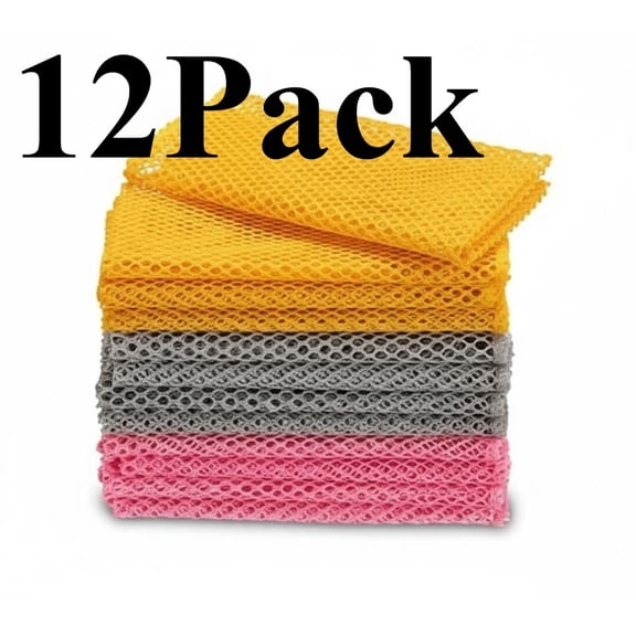 12Pcs Dish Wash Net,Innovative Mesh Cloth,Ultra Non-Scratch Dish Rags for Washing Dishes,100% No Odor/Quick Dry,Perfect Scrubber,Dish Sponges for Washing Dishes Yellow/Pink/Gray