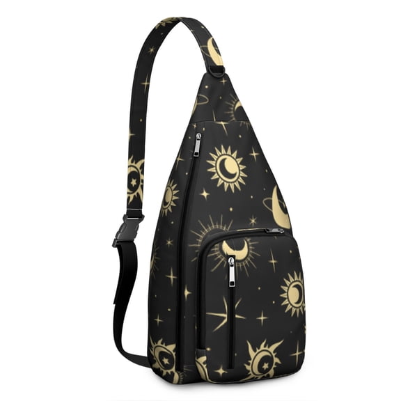 Gothic Sling Bag for Men - Dark Celestial Moon & Star Pattern Chest Bag, Waterproof Lightweight Crossbody Bag with Adjustable Strap, Tactical Unisex Design