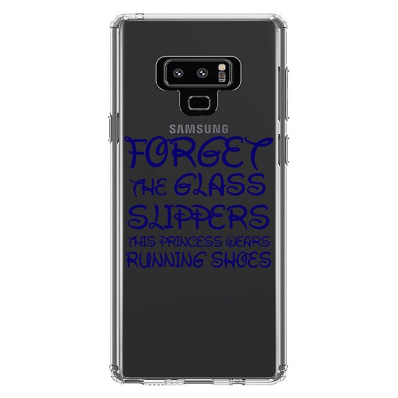 DistinctInk Clear Shockproof Hybrid Case for Samsung Galaxy Note 9 - TPU Bumper Acrylic Back Tempered Glass Screen Protector - Forget Glass Slippers Princess Wears Running Shoes