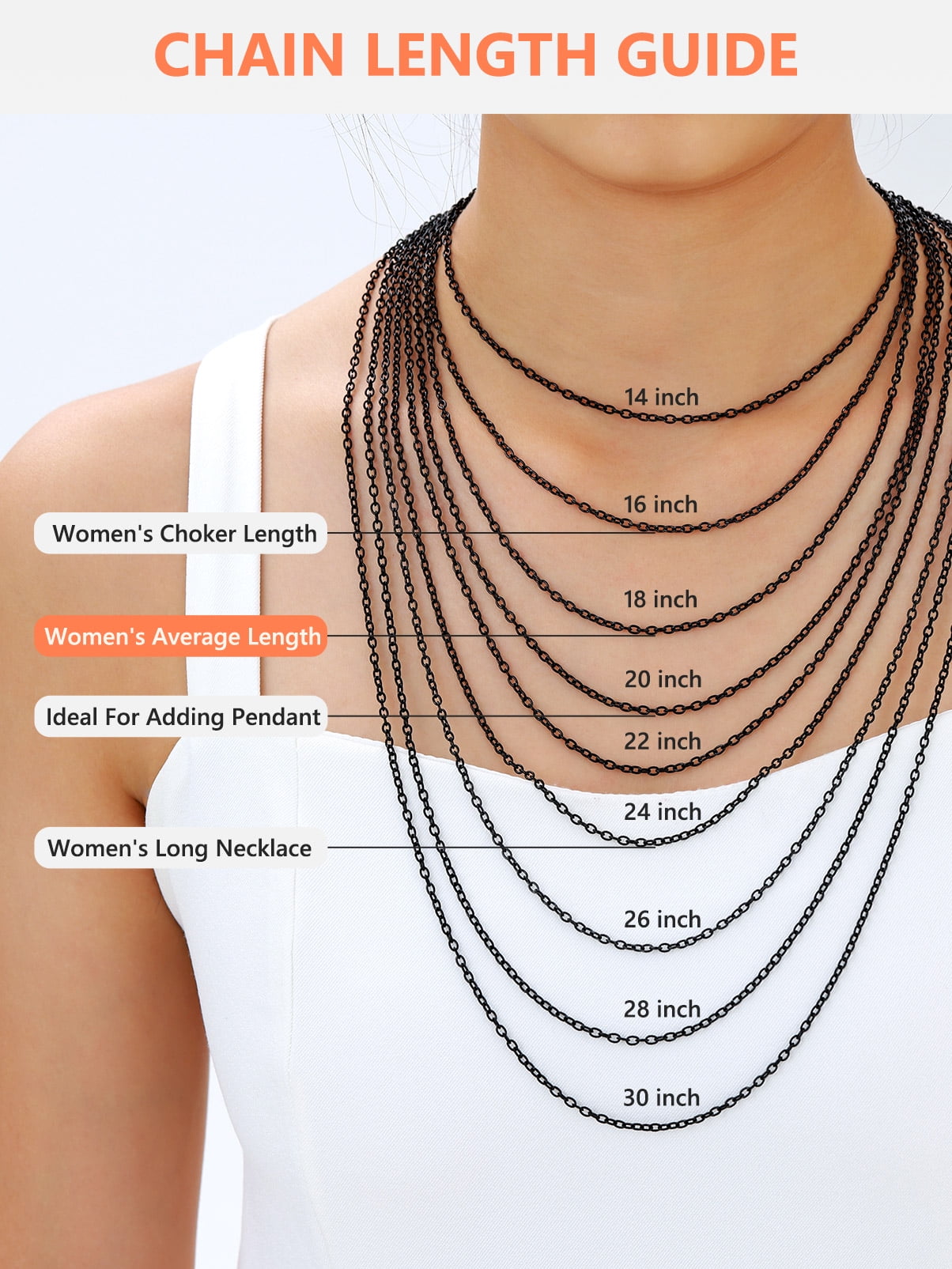 Silovra Women Men Stainless Steel Chain Necklace Black Rolo Cable Chain for Pendant, 2mm Wide, 14/16/18/20/22/24/26/28/30inches