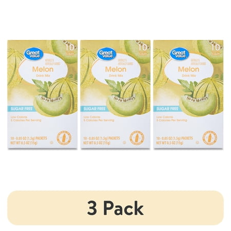 (3 pack) Great Value Sugar-Free Tropical Melon Drink Mix, 0.5 oz, 10 Count