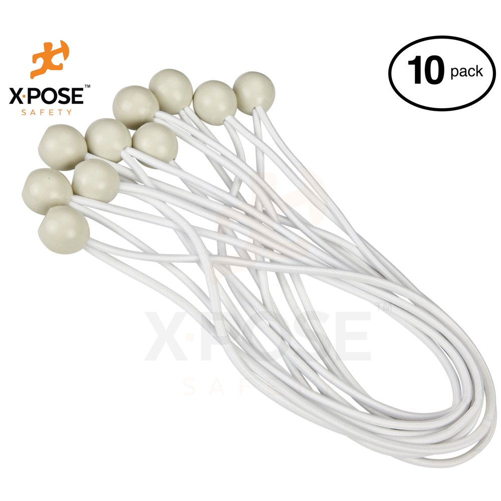Xpose Safety Bungee Ball Cords 11” 10 Pack Heavy Duty White Stretch