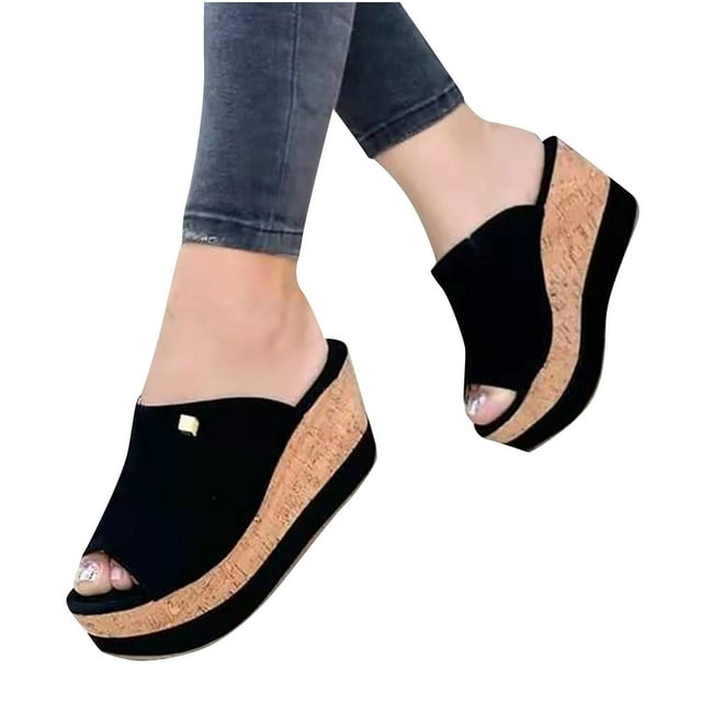 Leutsin Summer Womens Fashion Slope Heel Thick Bottom Flip Flop Solid Shoes Sandals