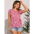 thumbnail image 4 of DARING DIVA Women's Ruffled V Neck Cap Sleeve Casual Floral Tops XS Hot Pink, 4 of 6