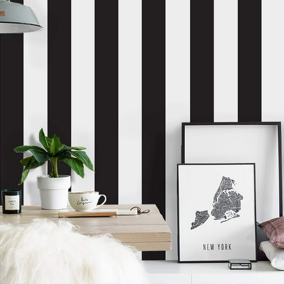 Papel Tapiz Blanco Y Negro Papel Tapiz Despegable Y Adhesivo Para Dormitorio Etiqueta De Papel De Pared A Rayas Papel Tapiz Para Pared Papel Tapiz Extraíble Moderno Película De Vinilo 197??18?