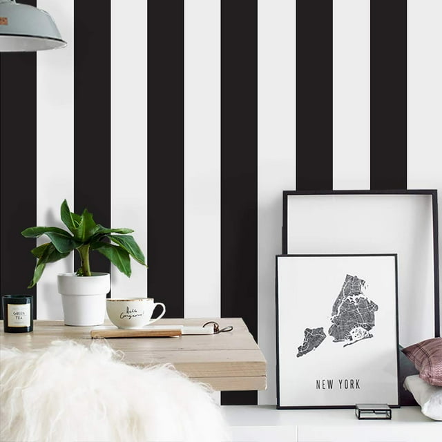 Papel Tapiz Blanco Y Negro Papel Tapiz Despegable Y Adhesivo Para Dormitorio Etiqueta De Papel De Pared A Rayas Papel Tapiz Para Pared Papel Tapiz Extraíble Moderno Película De Vinilo 197??18?