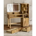 thumbnail image 6 of BrooveWave 47.3in Women Makeup Vanity Desk with Mirror and LED Light and 360° Rotating Storage Shelf,Fluted Wood Vanities with Power Outlet & Dryer HolderTable, 6 of 8