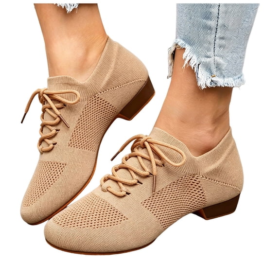 Rokment Womens Jazz Latin Dance Shoes Lace up Sneakers Modern Ballroom Teaching Practice Performance Dancing Sneakers Khaki Size 6