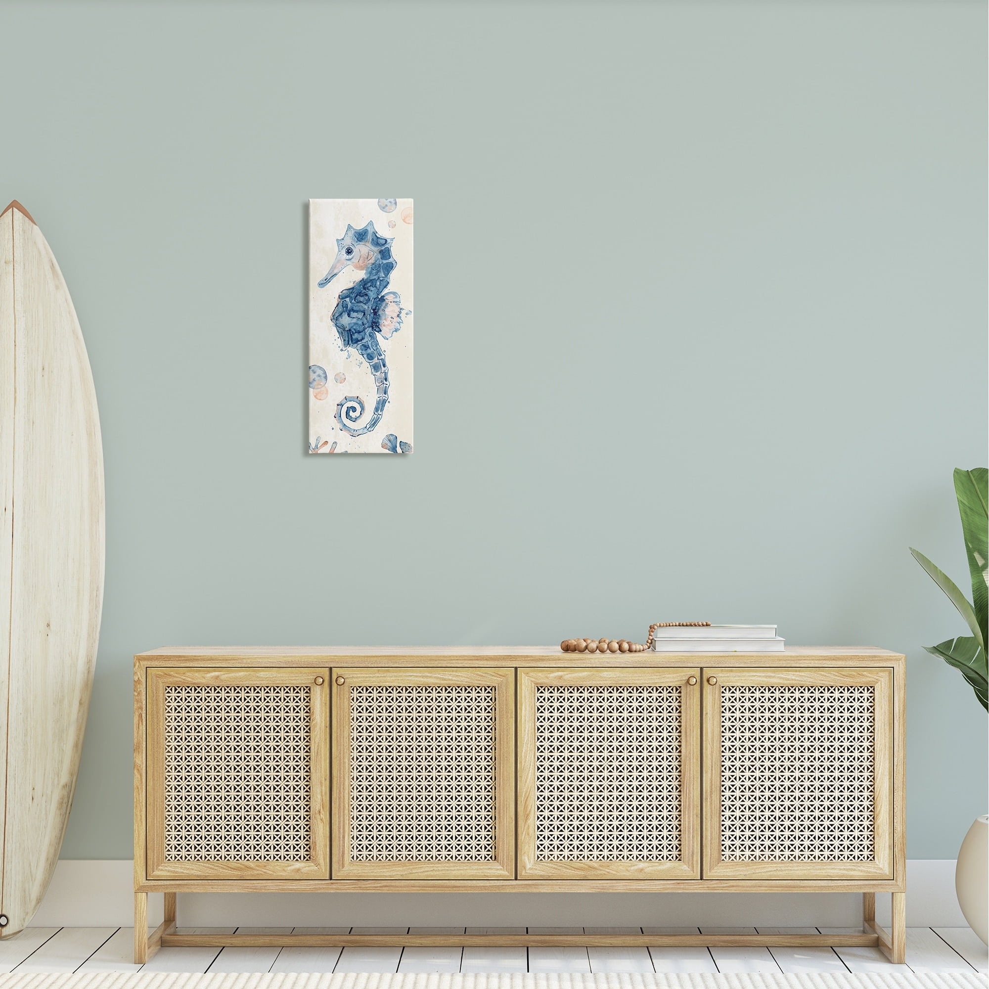 Stupell Industries Detailed Blue Seahorse Underwater Coral Watercolor , 10 x 24, Design by ND Art