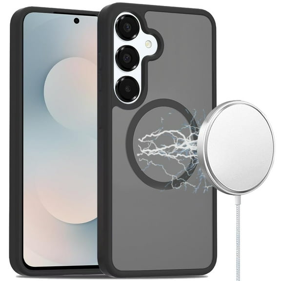 TJS for Samsung Galaxy S25 FE Phone Case, Magnetic Ring TPU Frame Shockproof Slim Protective Back Cover for Galaxy S25 FE (Black)