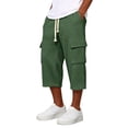 thumbnail image 2 of Nestiefly Mens Shorts Cargo Relaxed Fit Waffle Below Knee Drawstring Capri Pants Elastic Waist Work Baggy Summer Lounge Wear Dark Green 3XL, 2 of 7