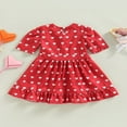 thumbnail image 3 of Robe de Saint-Valentin pour Tout-Petits, Enfants, Bébés Filles, Manches Courtes, Imprimé de Cœurs Rouges, Ligne A, Été, Décontractée, Robe de Fête, 3 of 8