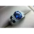 thumbnail image 3 of 3.00Ct Oval Cut Simulated Blue Sapphire Diamond Solitaire Wedding Pinky Men's Ring 14K White Gold Plated 925 Silver, 3 of 3