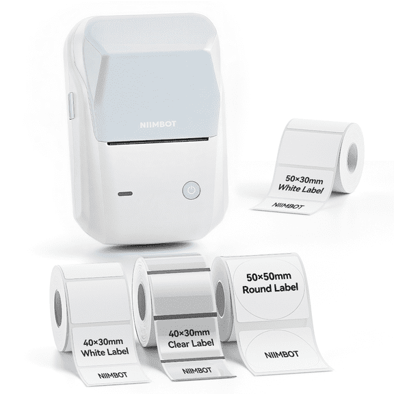 NIIMBOT B1 Sky‑Blue Bluetooth Thermal Label Maker Package, Portable Sticker Printer with Label Roll for Home Organization & Office Storage