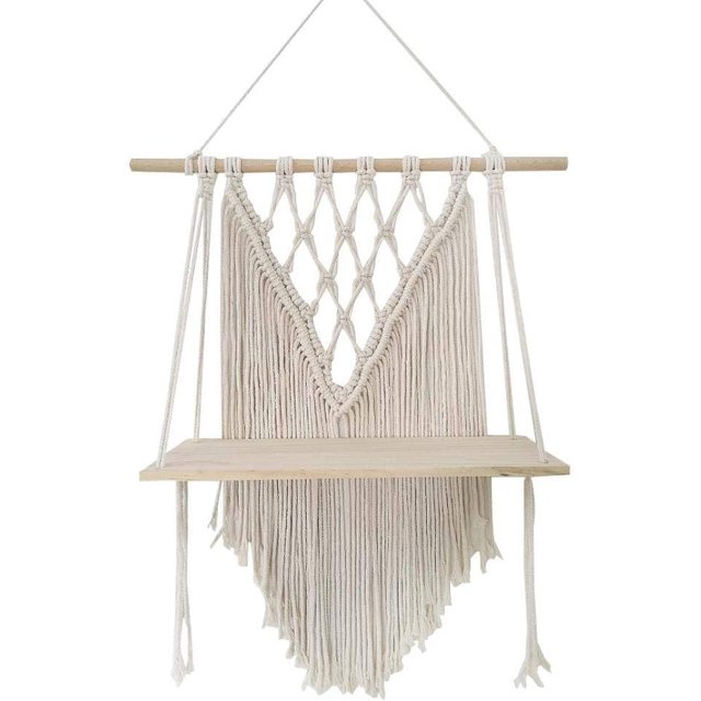 Estante de pared estante flotante soporte de madera columpio estante de pared colgante macramé tejido a mano soporte para plantas colgantes maceta Boho decoración del hogar Adepaton MZQ-0982