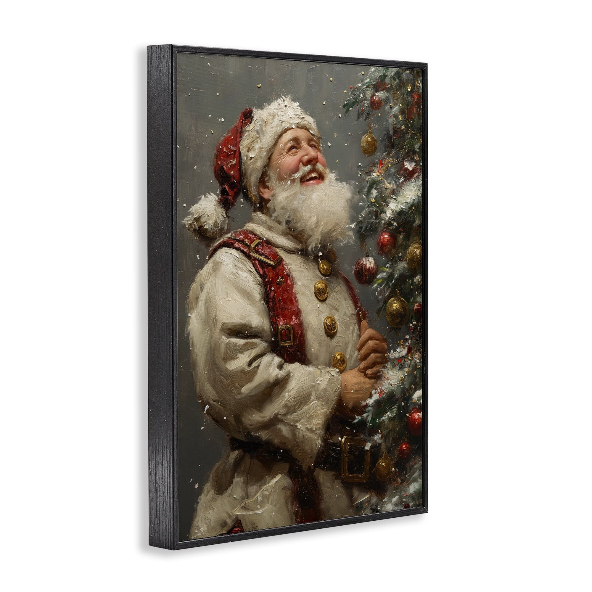 Stupell Industries Happy Santa & Tree Holiday Painting Black Framed Art Print Wall Art, 20 x 30