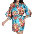 thumbnail image 2 of Homgro Women's Kimono Robe Floral Printed Satin Lightweight Bath Robes Half Sleeve Dressing Gown Belted Bathrobe Bridesmaid Bridal Tie Up Silk Mini Spa Robe Blue Large, 2 of 5